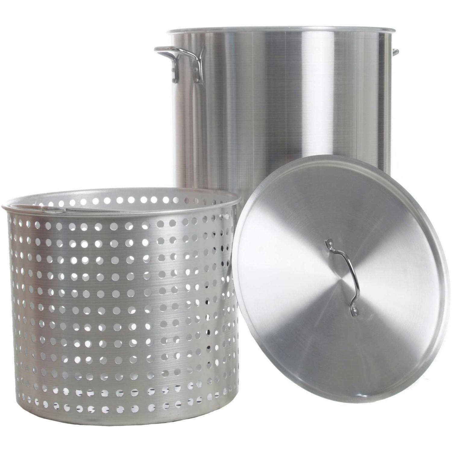 Aluminum Boiling Pot with Basket and Lid, 100 quart – Richard's Kitchen  Store