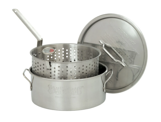 Stainless Steel Fry Pot with Lid, Basket, and Thermometer, 10 quart
