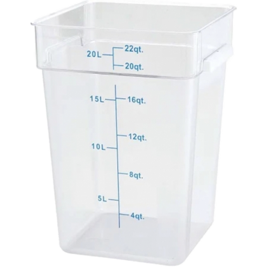 Winco 22 Qt. Clear Square Polycarbonate Food Storage Container with Blue Gradations