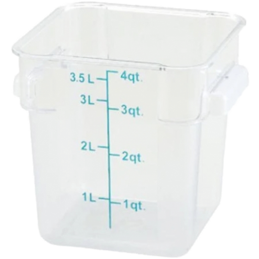 Winco 4 Qt. Clear Square Polycarbonate Food Storage Container with Blue Gradations