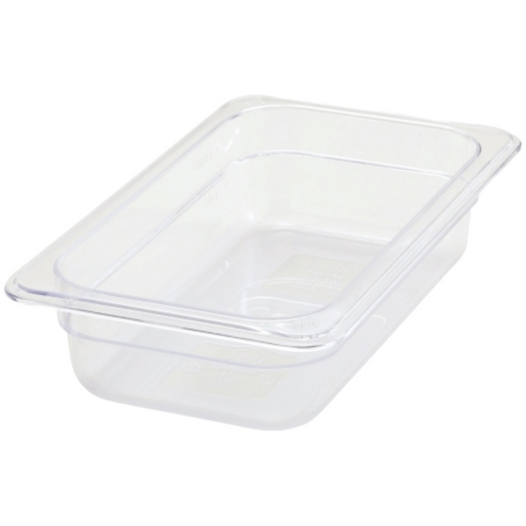 Winco Poly-Ware 2 1/2" Deep 1/4 Size Clear Polycarbonate Food Pan
