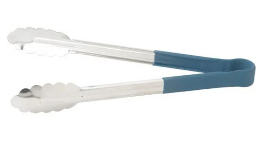 12" Stainless Steel Utility Tong with Blue Polypropylene Handle