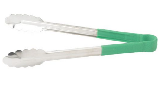 12" Stainless Steel Utility Tong with Green Polypropylene Handle
