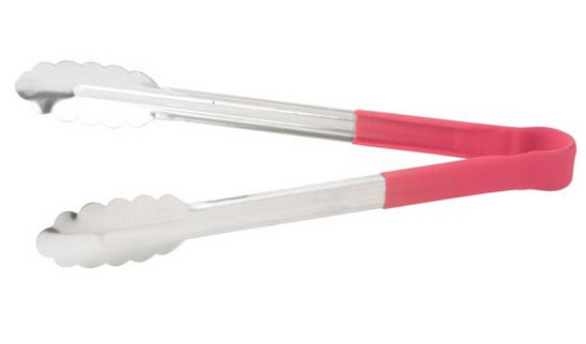 12" Stainless Steel Utility Tong with Red Polypropylene Handle
