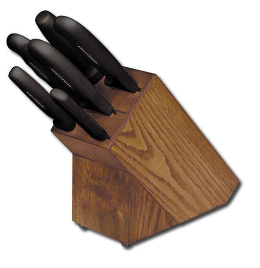7-Piece Knife Set With Black Handles And Wooden Block