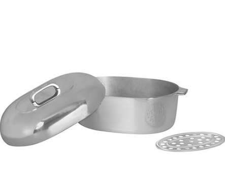 Polished Aluminum Oval Roaster with Lid 15"