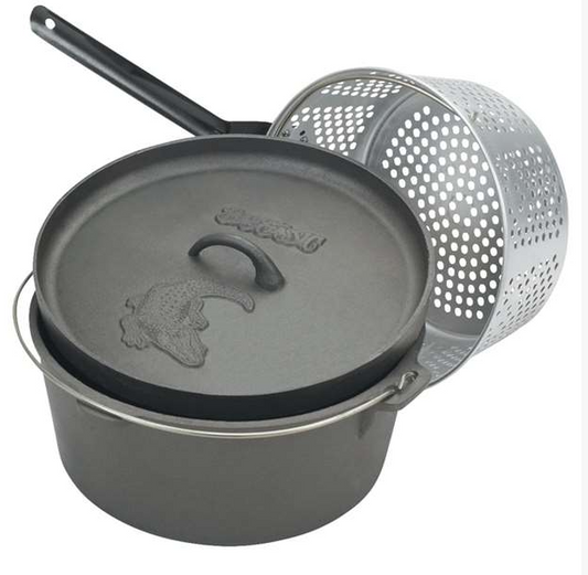 Pre-Seasoned Cast Iron Dutch Oven/Fry Pot with Basket and Stainless Handle 8 quart