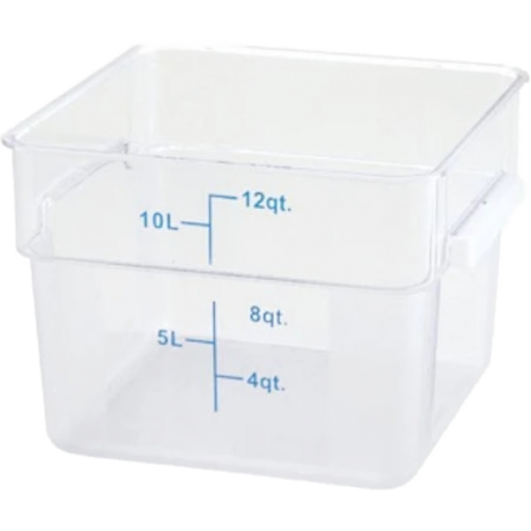 Winco 12 Qt. Clear Square Polycarbonate Food Storage Container with Blue Gradations