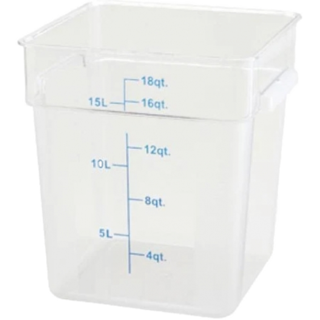 Winco 18 Qt. Clear Square Polycarbonate Food Storage Container with Blue Gradations