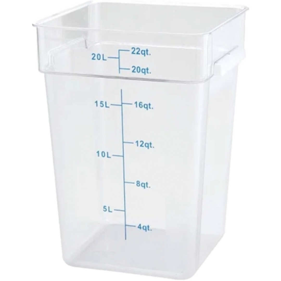 Winco 22 Qt. Clear Square Polycarbonate Food Storage Container with Blue Gradations