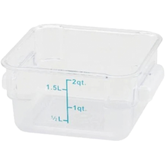 Winco 2 Qt. Clear Square Polycarbonate Food Storage Container with Blue Gradations