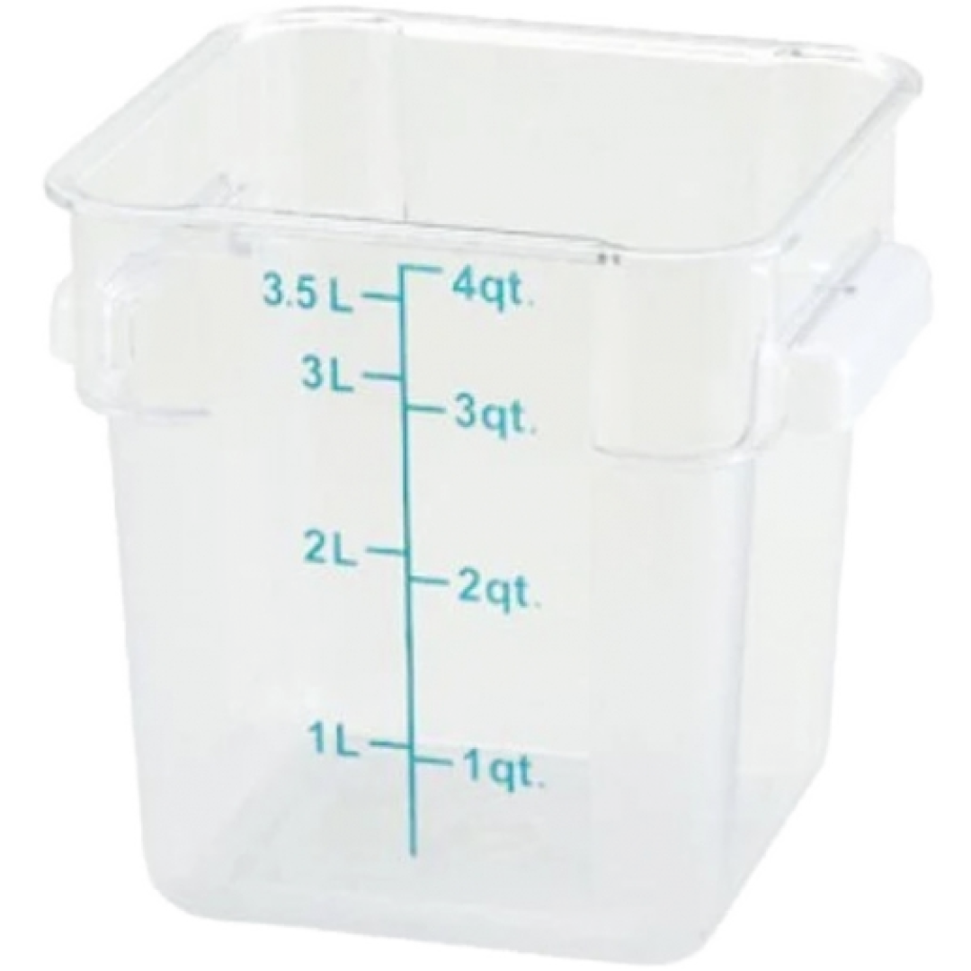 Winco 4 Qt. Clear Square Polycarbonate Food Storage Container with Blue Gradations