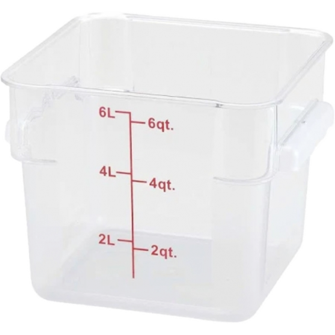 Winco 6 Qt. Clear Square Polycarbonate Food Storage Container with Red Graduations