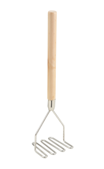 Potato Masher, 4-1/2" square, 17-3/4" wood handle, nickel