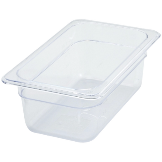 Winco Poly-Ware 3 1/2" Deep 1/4 Size Clear Polycarbonate Food Pan