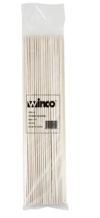 12" Long Bamboo Skewer - 100 Pack
