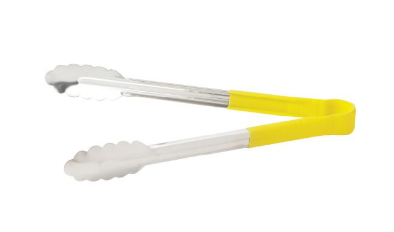 12" Stainless Steel Utility Tong with Yellow Polypropylene Handle