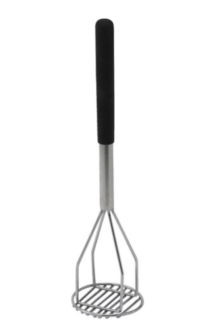18" Chrome Plated Round Face Potato Masher with Soft Grip Handle