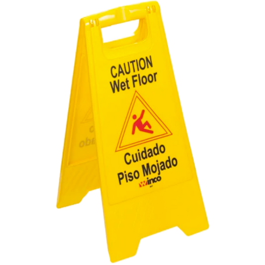 Winco Wet Floor Caution Sign, 12 x 25", Yellow