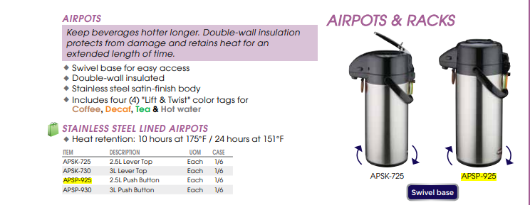 2.5 Liter Airpot with Stainless Steel Liner
