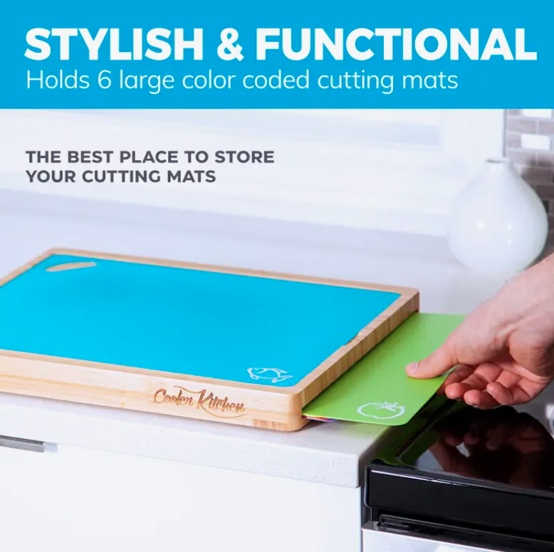 Bamboo Cutting Board with 6 Color-Coded Mats