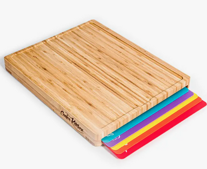 Bamboo Cutting Board with 6 Color-Coded Mats