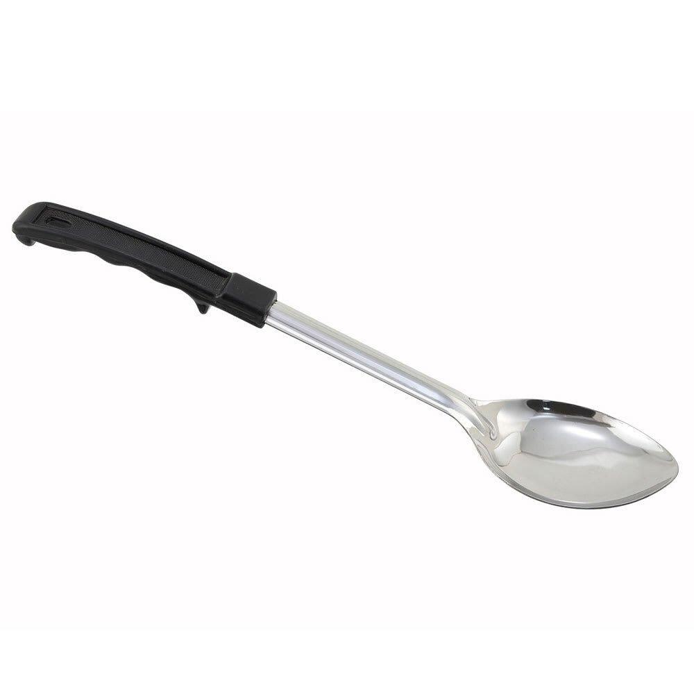 11" Solid Basting Spoon w/ Stop Hook & Black Plastic Handle, Stainless - Richard's Supply Inc