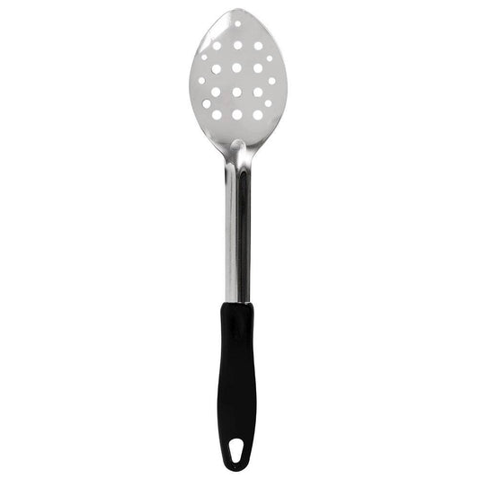 13" Perforated Basting Spoon w/ Stop Hook & Black Plastic Handle, Stainless - Richard's Supply Inc