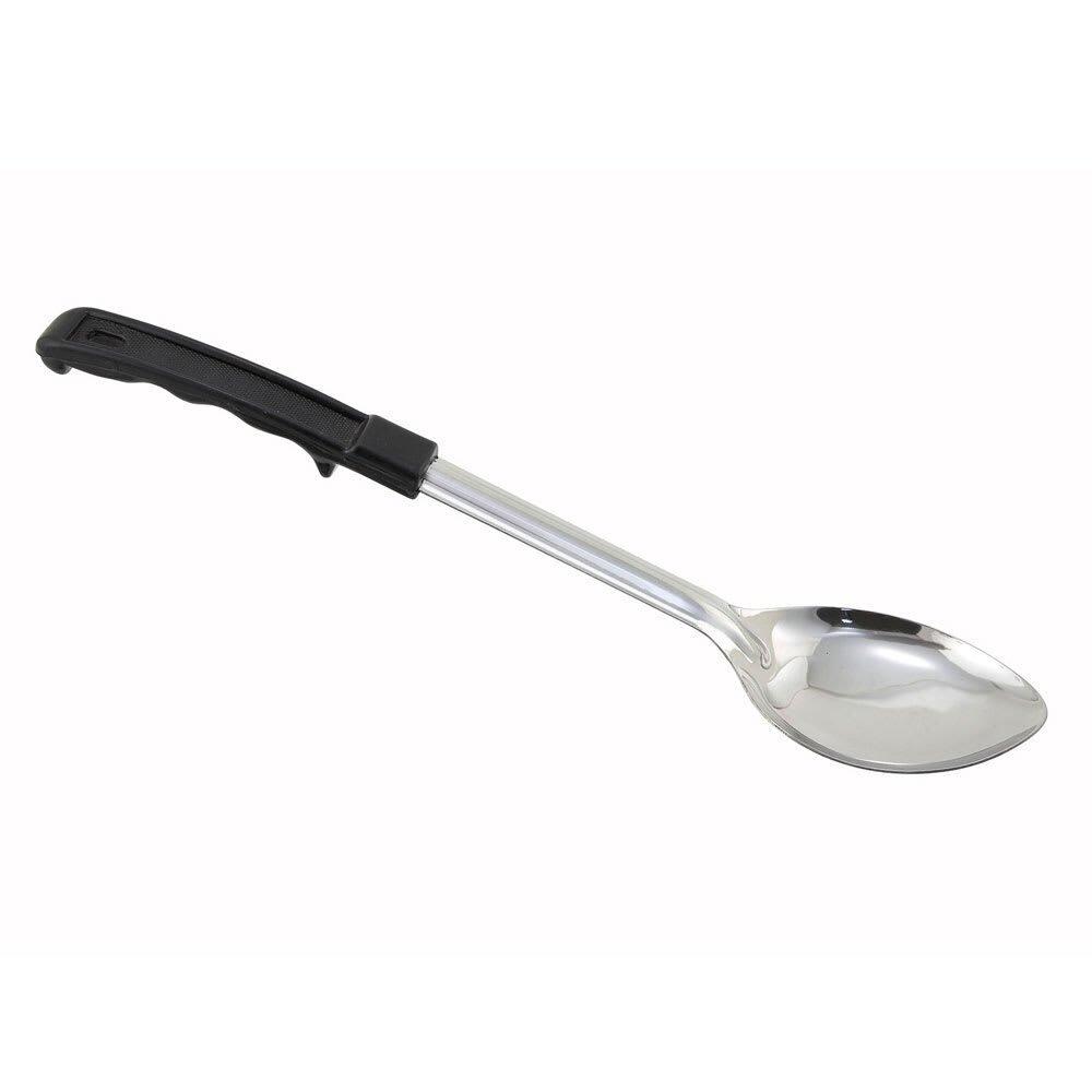 13" Solid Basting Spoon w/ Stop Hook & Black Plastic Handle, Stainless - Richard's Supply Inc