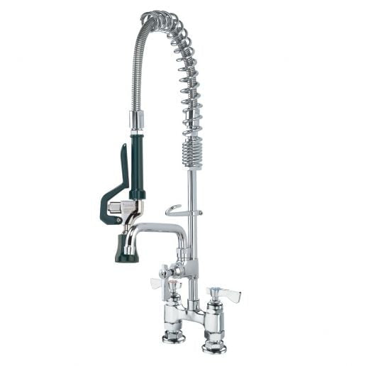 Deck Mount Space Saver Pre Rinse Faucet with Add-On 6" Swing Spout