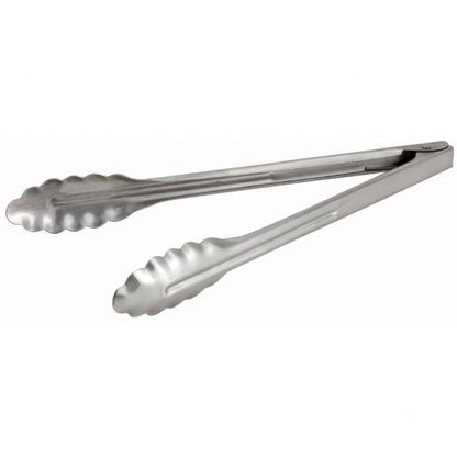 12” Stainless Steel Coiled-Spring Scalloped-Edge Utility Tongs