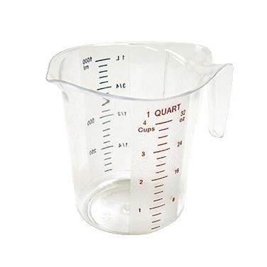 1 Qt. Raised Markings Clear Polycarbonate Measuring Cup - Richard's Supply Inc