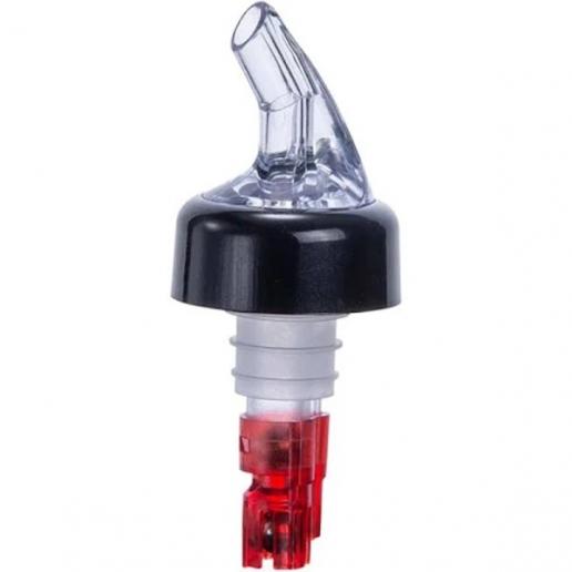 1 oz. Clear Spout / Red Tail Measured Liquor Pourer with Collar - Richard's Supply Inc