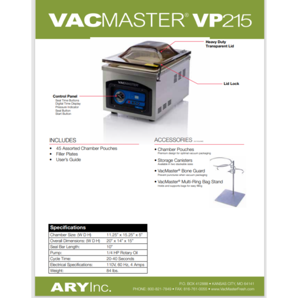 VAC Master VP215 Chamber Vacuum Packaging Machine instructions