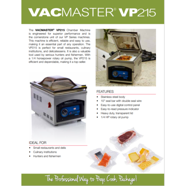 VAC Master VP215 Chamber Vacuum Packaging Machine instructions front page