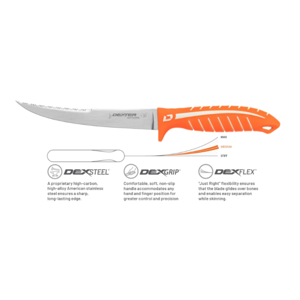 DEXTREME® Dual Edge 7" flexible fillet knife with sheath information