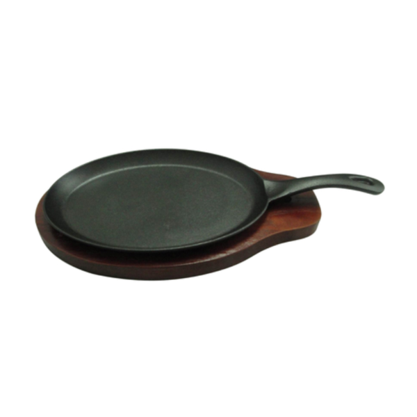 Winco Fajita Server Set - Cast Iron Skillet and Wooden Under Liner