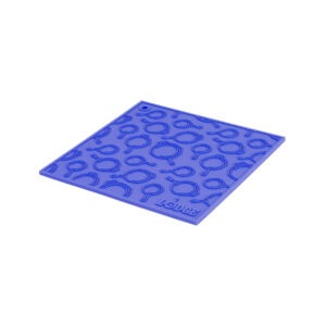 7 Inch Square Blue Silicone Trivet With Skillet Pattern-1