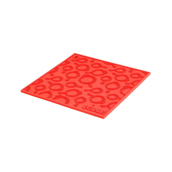 7 Inch Square Red Silicone Trivet With Skillet Pattern-4