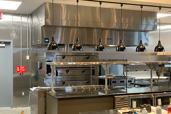 restaurant kitchen and serving line